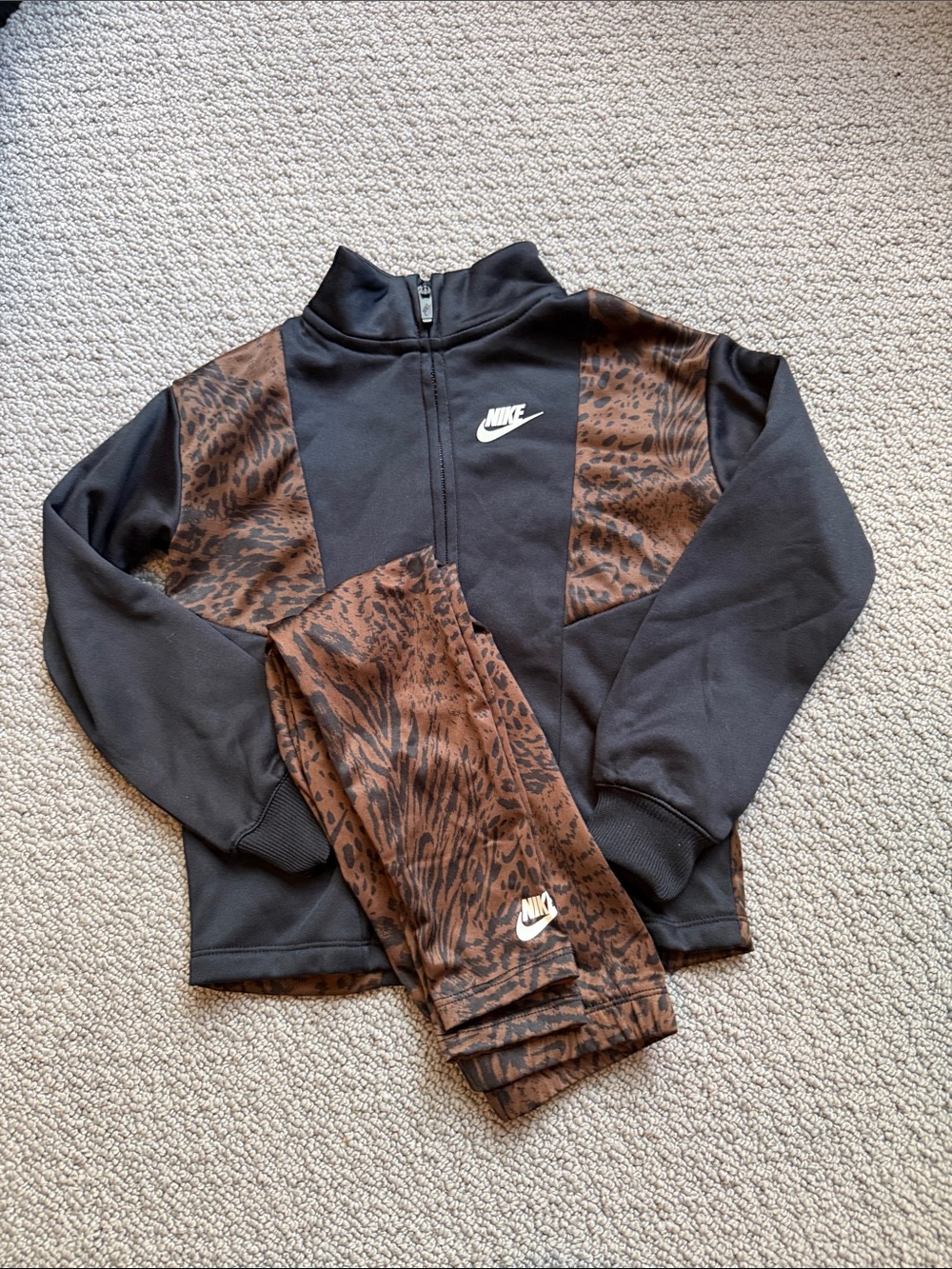 Nike Black & Brown Animal-Print Kids Track Set